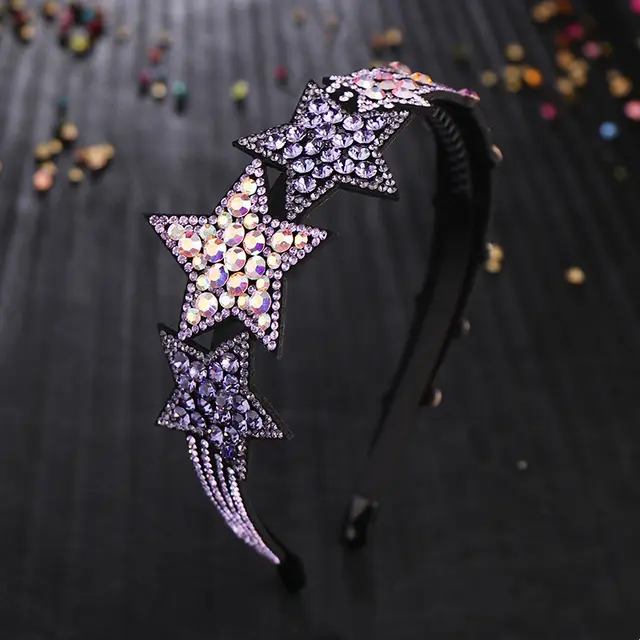 Korean Style Five pointed Star Headband Czech Drill Headdress Purple - Shop at LoveMi