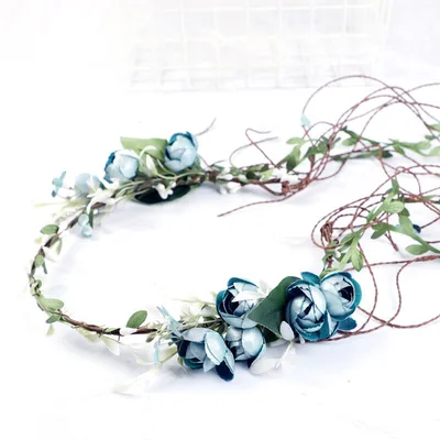 Flower Wreath Seaside Holiday Simulation Flower Headband Blue - Shop at LoveMi
