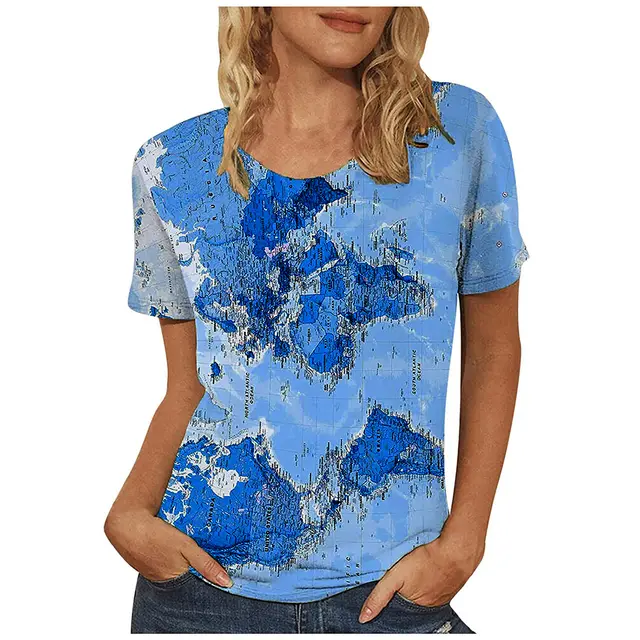 The New Landscape Map Location Printing Short Sleeved Top 4.Style - Shop at LoveMi