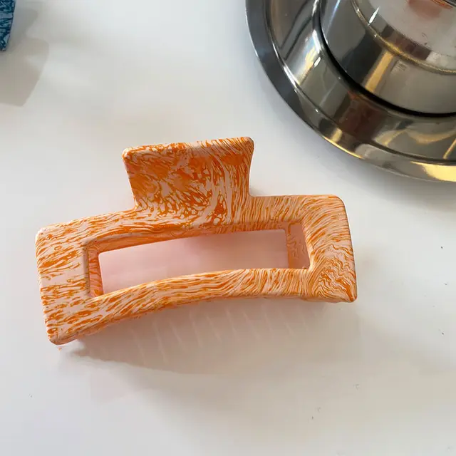 Geometric Candy Color Retro Texture Plate Hair Ponytail Temperament Simple Shark Hairpin Orange - Shop at LoveMi