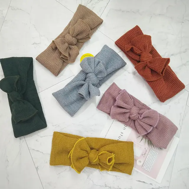 Autumn And Winter Baby Knitted Bow Headband Khaki - Shop at LoveMi