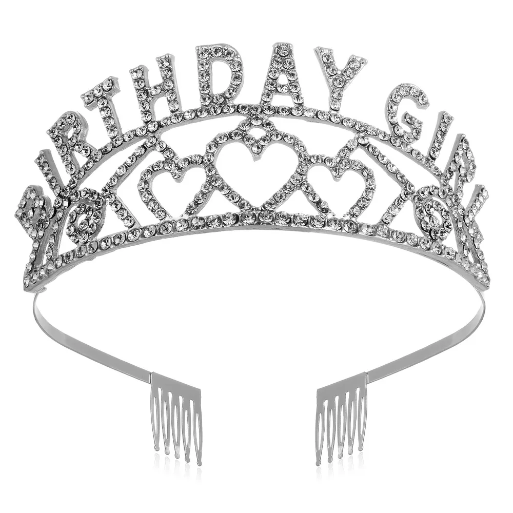 Flash Diamond Birthday Crown Party Decoration Headband Prom Headwear Set - Silver White - View 1