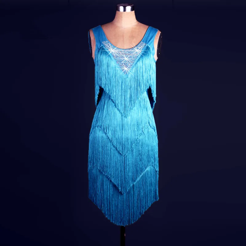 Latin Dance Competition Costume Three-step Square Dance Dress - Royal Blue