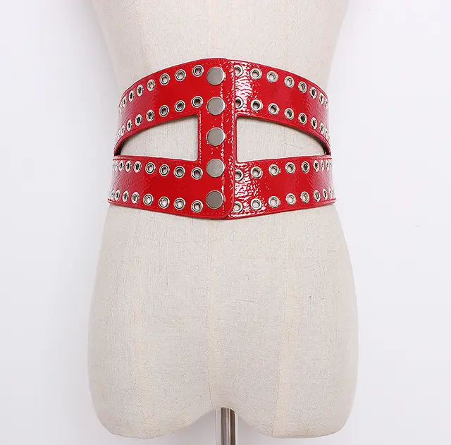 Flowing Eye Rivet Elastic Elastic Waistband Female Decoration Red - Shop at LoveMi