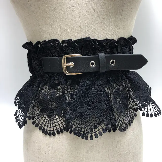 Ladies Wide Decorative White Shirt Dress Belt Black - Shop at LoveMi