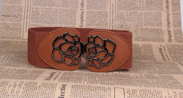 3 Women's Belts Elastic Belts Belts Rose Buckle Belts Tight Belts Brown - Shop at LoveMi