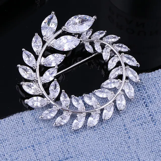 Anti Glare Micro Inlaid White Zircon Plated Real Gold Brooch 15Style - Shop at LoveMi