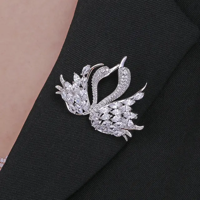 Anti Glare Micro Inlaid White Zircon Plated Real Gold Brooch 7Style - Shop at LoveMi