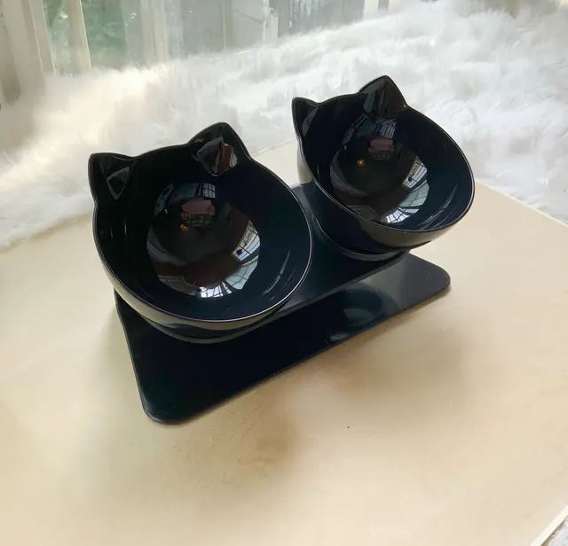 Non Slip Double Cat Bowl With Raised Stand Pet Food Cat Feeder Protect Cervical Vertebra Dog Bowl Transparent Pet Products Black Double Bowl A An... Black Double Bowl A And Box - Shop at LoveMi