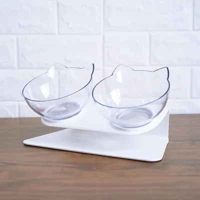 Non Slip Double Cat Bowl With Raised Stand Pet Food Cat Feeder Protect Cervical Vertebra Dog Bowl Transparent Pet Products Double Transparent And... Double Transparent And Box - Shop at LoveMi