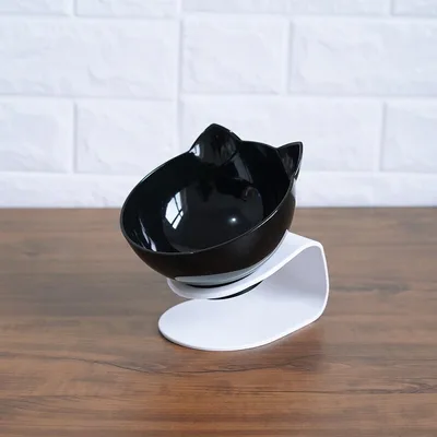 Non Slip Double Cat Bowl With Raised Stand Pet Food Cat Feeder Protect Cervical Vertebra Dog Bowl Transparent Pet Products Single Black And Box - Shop at LoveMi