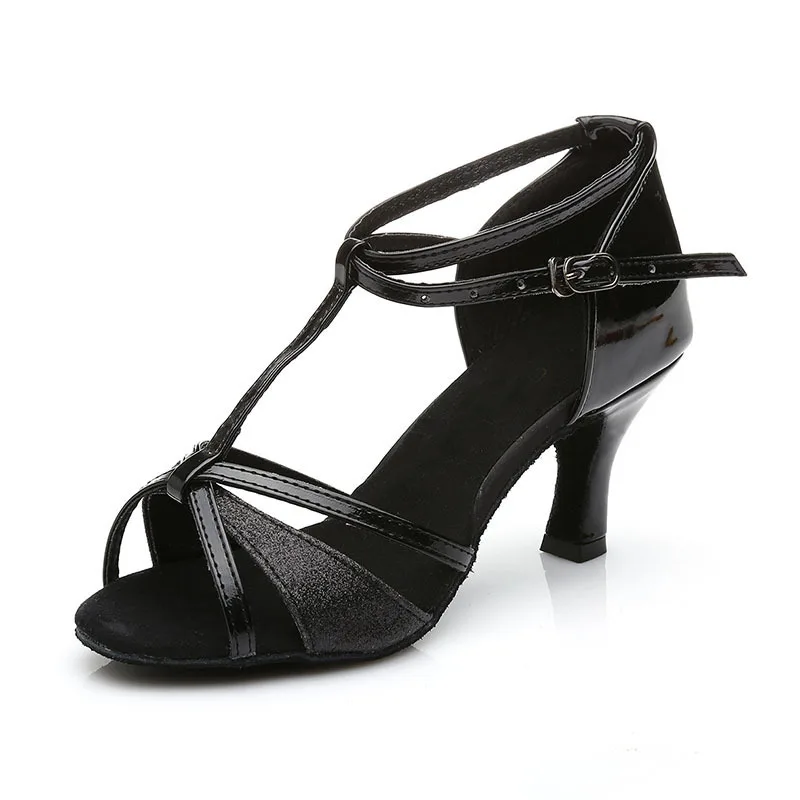 Latin Dance Shoes Ladies Soft Soled Mid High Heel Ballroom Dance Shoes Black - Shop at LoveMi