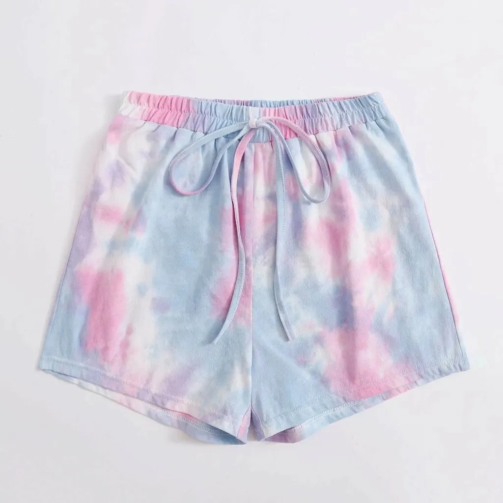 Fashionable Smudge Elastic Waist Casual Shorts - Blue