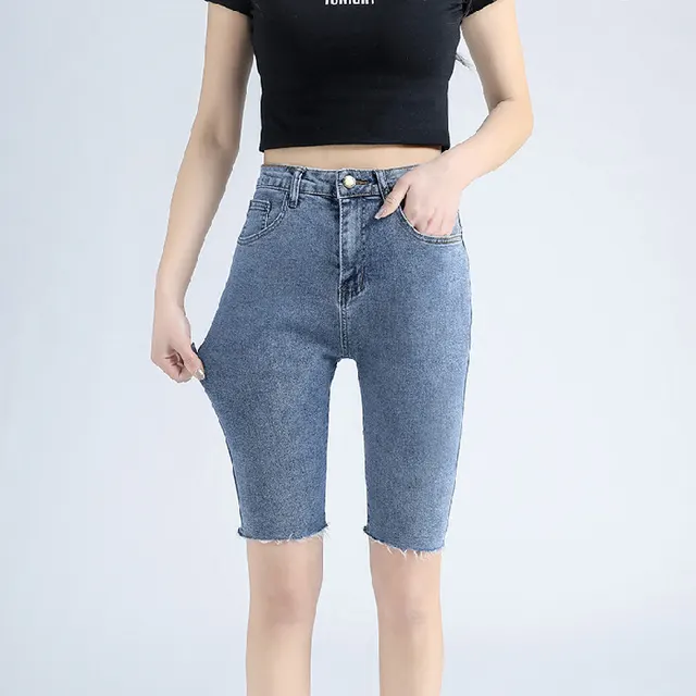 Simple Temperament Trendy With Denim Five point Pants Women's Tight fitting Vintage Blue - Shop at LoveMi