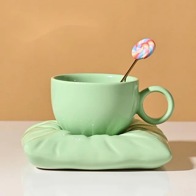 Candy Solid Color Mug And Saucer Set Green - Shop at LoveMi