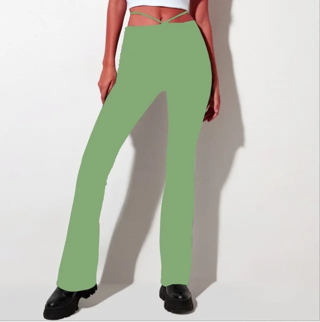 Women's Stretch High waist Lace up Casual Trousers Slim Slim Trousers Trousers Green - Shop at LoveMi