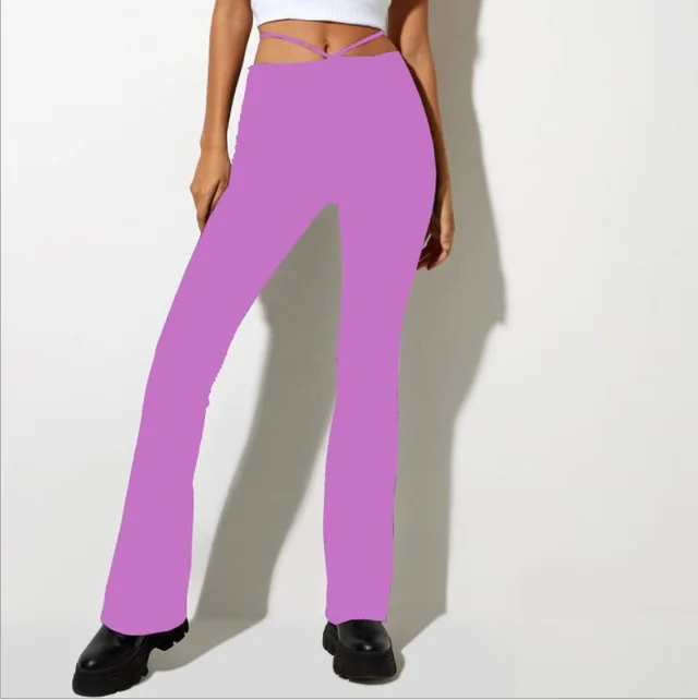 Women's Stretch High waist Lace up Casual Trousers Slim Slim Trousers Trousers Purple - Shop at LoveMi
