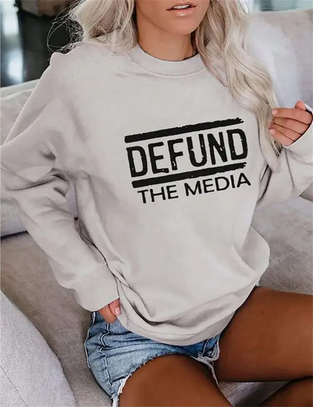 Casual Printed Fall Winter Long sleeved Pullover Loose Round Neck Sweater White - Shop at LoveMi