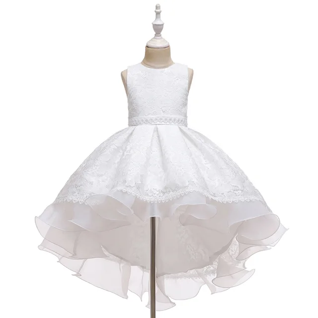 European Style Long Tail Girl Wedding Dress For Children Lace White - Shop at LoveMi