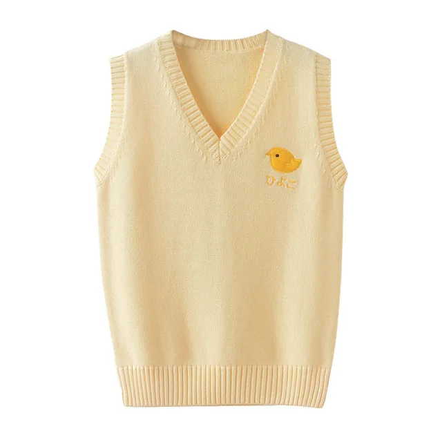 All match Yellow Girl Style Yellow Chick Embroidery Bottoming Sweater Vest Yellow - Shop at LoveMi