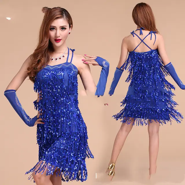 Ballroom Latin Dance Wear Competition Dance Dress Tango Salsa Dance Wear Blue - Shop at LoveMi