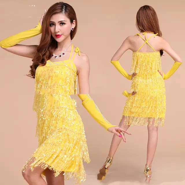 Ballroom Latin Dance Wear Competition Dance Dress Tango Salsa Dance Wear Yellow - Shop at LoveMi
