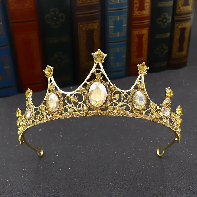 Vintage Baroque Alloy Green Diamond Small Crown Golden Champagne - Shop at LoveMi