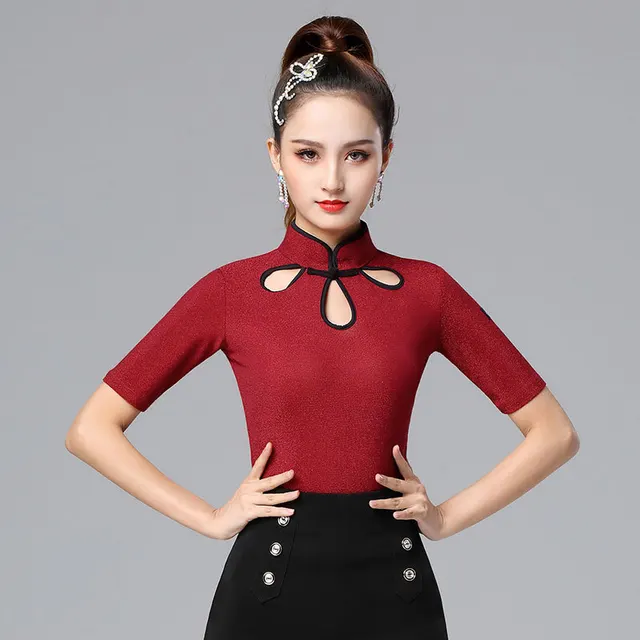 Net Celebrity Latin Dance Clothes High Collar Practice Clothes Modern Dance Red - Shop at LoveMi