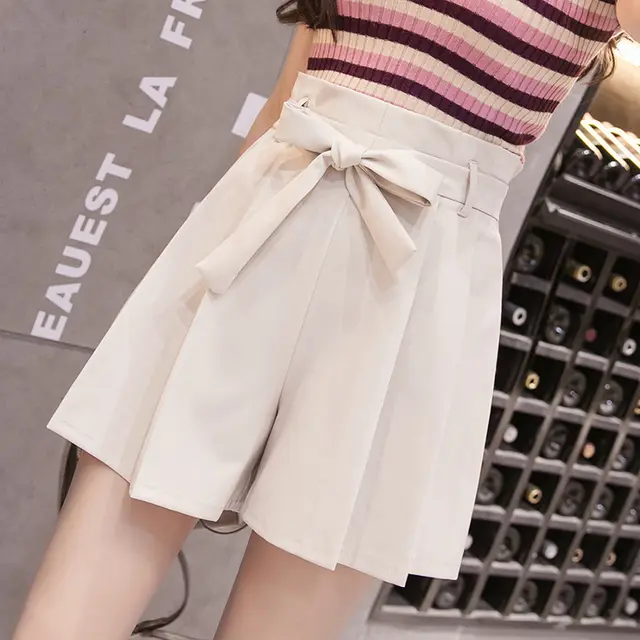 Women's All match Simple Shorts Casual Elastic Waist With Belt Apricot - Shop at LoveMi