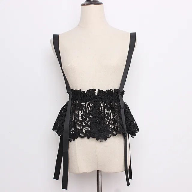 Breathable Printed Lace Wide Mesh Gauze Girdle Women's Suspender style T shirt Skirt Dress Belt Black - Shop at LoveMi