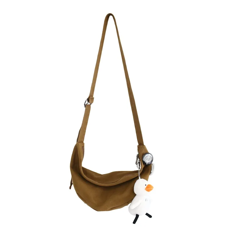 Simple Couple Canvas Solid Color Street Trend Korean Style Shoulder Bag Khaki - Shop at LoveMi