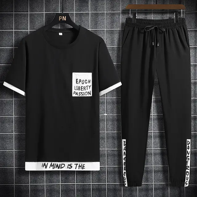 Set Of Two Men's Sportswear Casual Fashion Loose Ice Silk T shirt For Teenagers Black - Shop at LoveMi