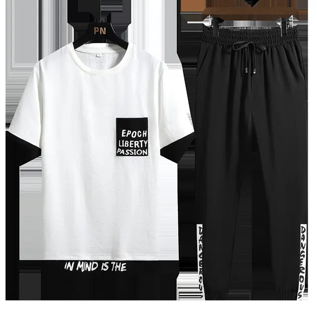 Set Of Two Men's Sportswear Casual Fashion Loose Ice Silk T shirt For Teenagers White - Shop at LoveMi