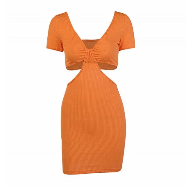 Hollow Out Sexy Dress Temperament One Step Short Skirt Orange - Shop at LoveMi
