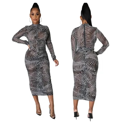 Fashion High Stretch Mesh Printed Dress Black - Shop at LoveMi