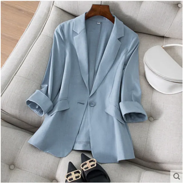 Suit Jacket Female Temperament Slim Slimming Suit Female Blouse Blue - Shop at LoveMi