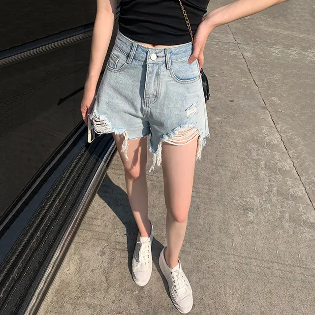 Women's Summer Thin High waisted Denim Shorts Light Blue - Shop at LoveMi