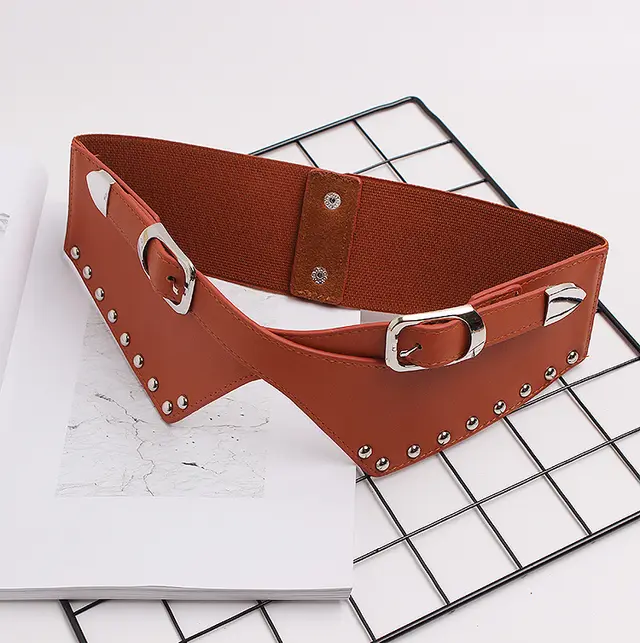 Women's Belts With Skirts, Decorative Dresses, Waist Closure, Elastic Elastic Rivets, Wide Belts Camel - Shop at LoveMi