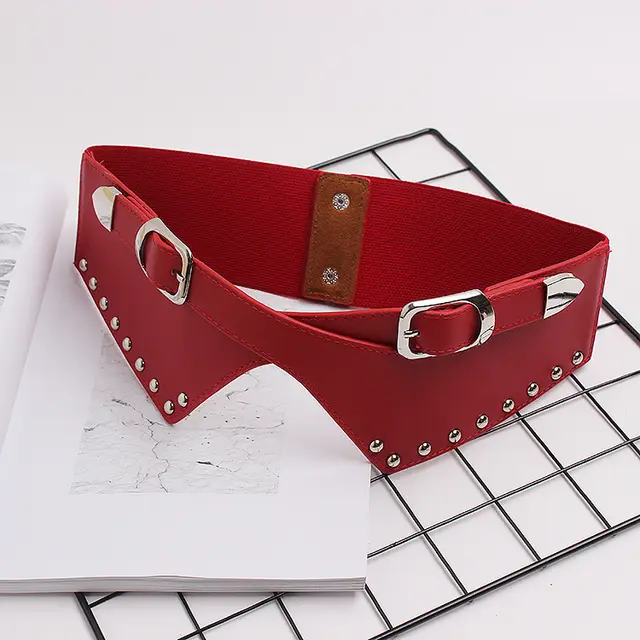Women's Belts With Skirts, Decorative Dresses, Waist Closure, Elastic Elastic Rivets, Wide Belts Red - Shop at LoveMi