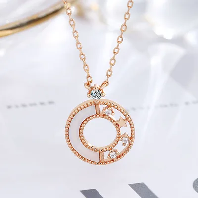 S925 Sterling Silver Light Luxury Star Ring White Shell Small Wild Clavicle Necklace Rose Gold - Shop at LoveMi