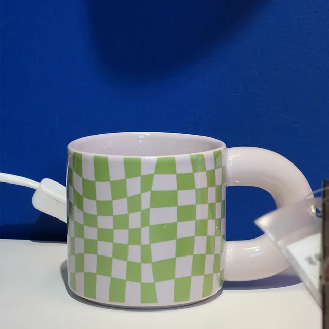Milk Fufu Retro Checkerboard Ceramic Coffee Milk Water Mug Gift Light Green - Shop at LoveMi