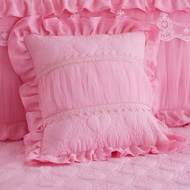 Lace Quilted Padded Pillowcase Pink - Shop at LoveMi