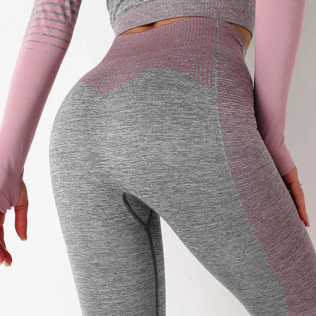 Seamless Striped Knitted Yoga Fitness Pants Pink - Shop at LoveMi