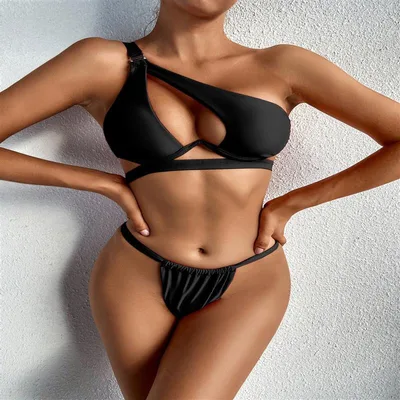 Solid Color Swimsuit Split Swimsuit Black - Shop at LoveMi