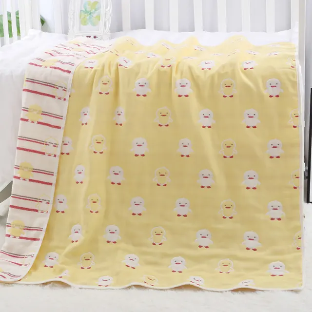 Cotton Six layer Gauze Towel Quilt Gauze Bath Towel Baby Blanket Hug Quilt Little Penguin Yellow - Shop at LoveMi