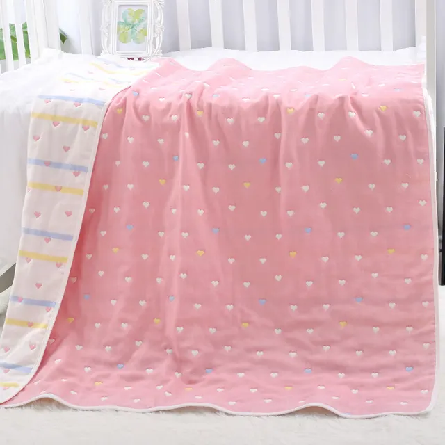 Cotton Six layer Gauze Towel Quilt Gauze Bath Towel Baby Blanket Hug Quilt Love Powder - Shop at LoveMi