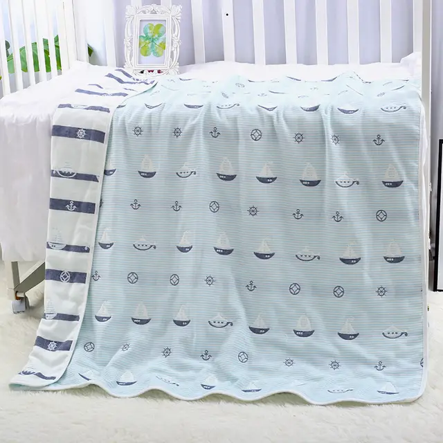 Cotton Six layer Gauze Towel Quilt Gauze Bath Towel Baby Blanket Hug Quilt Small Sailboat - Shop at LoveMi