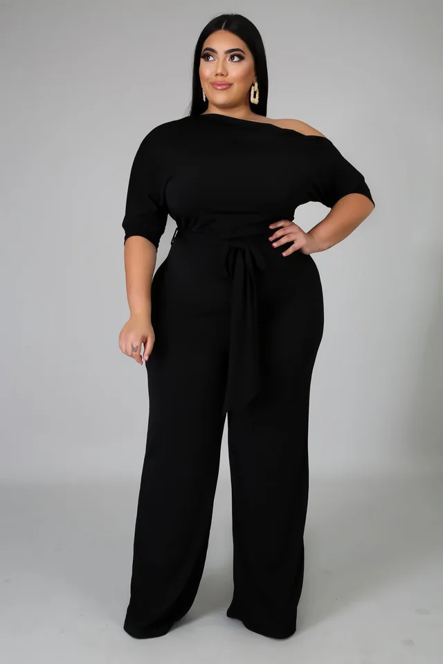 Slanted Shoulder Strap Casual Wide leg Pants Black - Shop at LoveMi