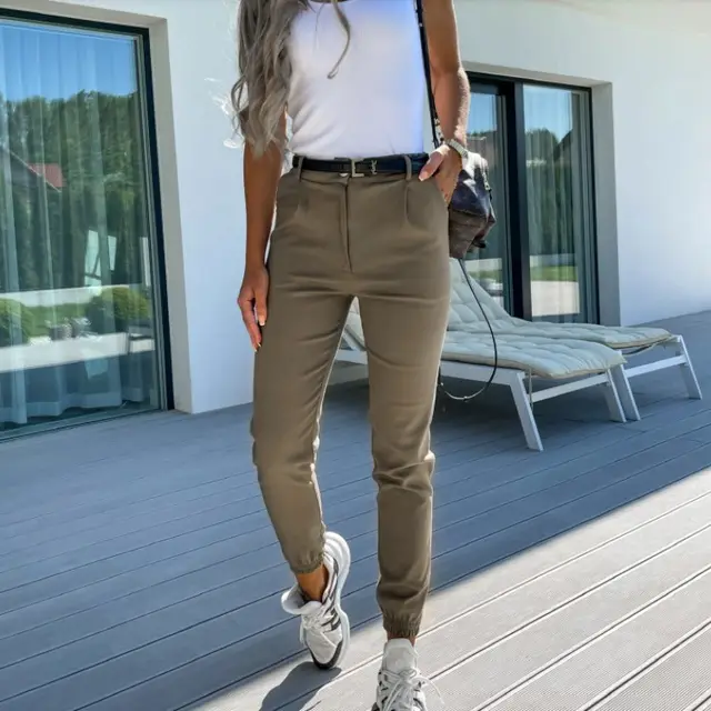 Women's Autumn Pocket Slim Fashion Casual Cropped Trousers Army Green - Shop at LoveMi