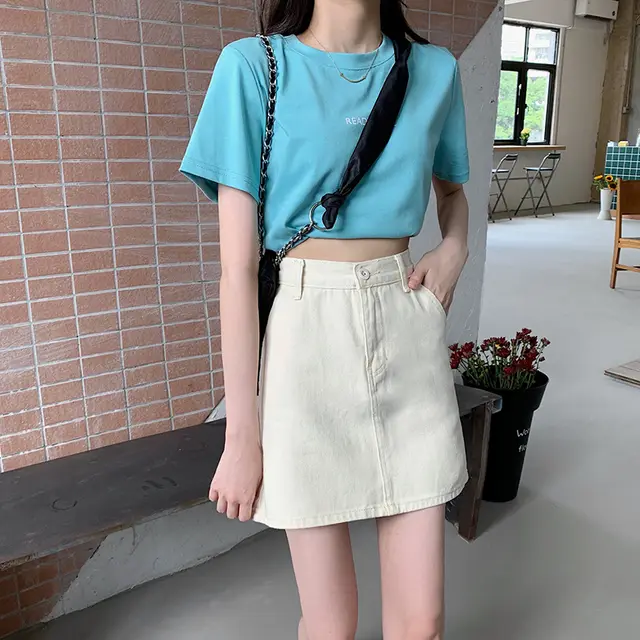 A line Hip Skirt For Students Covering The Hips Apricot - Shop at LoveMi